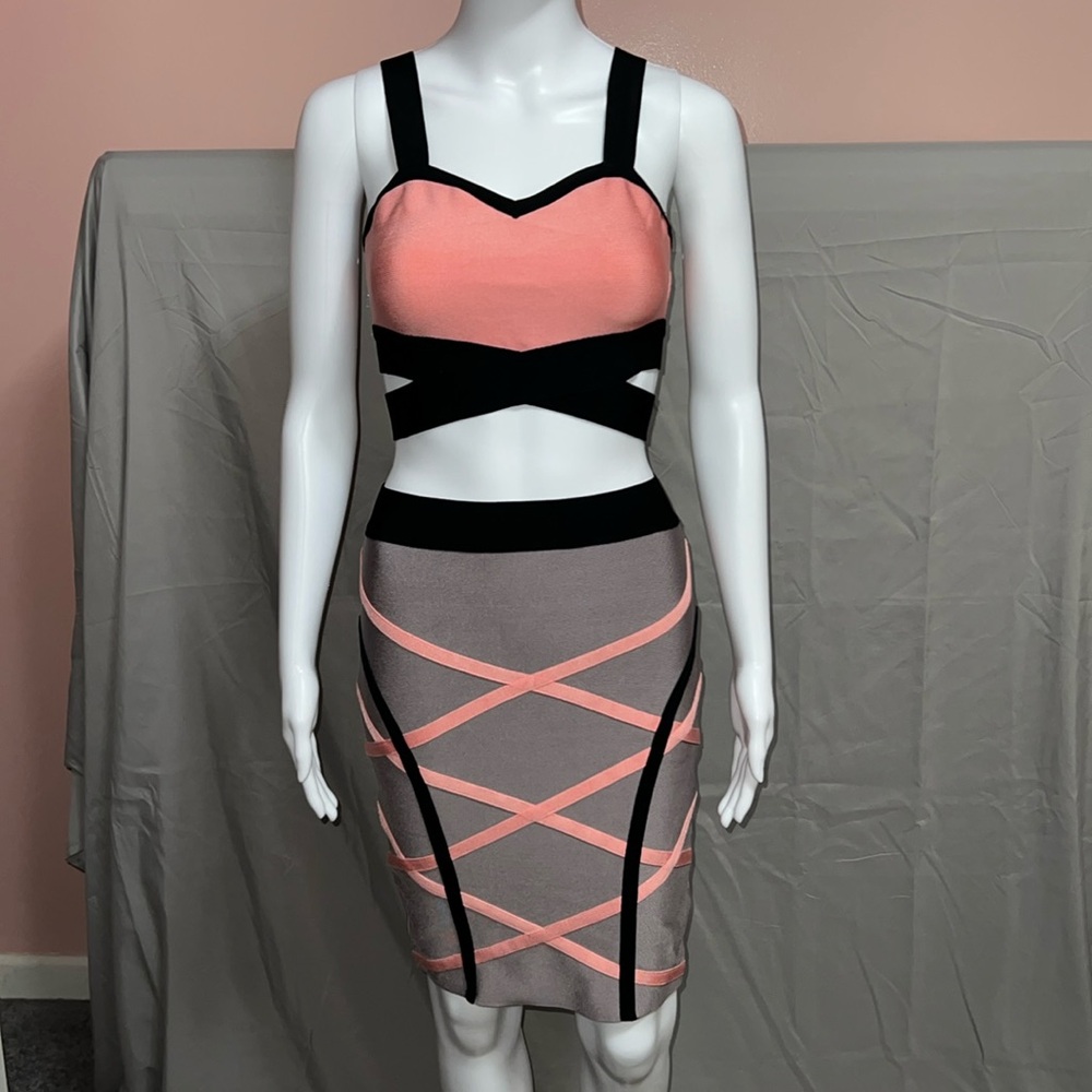 Pink, Black, and Gray Party Skirt Set - Small
